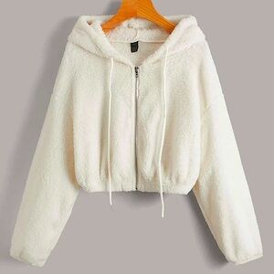 White, fluffy zip up jacket